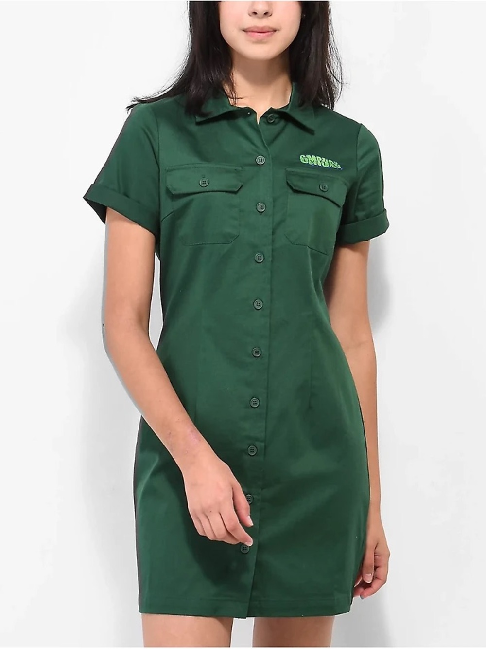 Empyre Casual Button-Front Green Shirt Dress